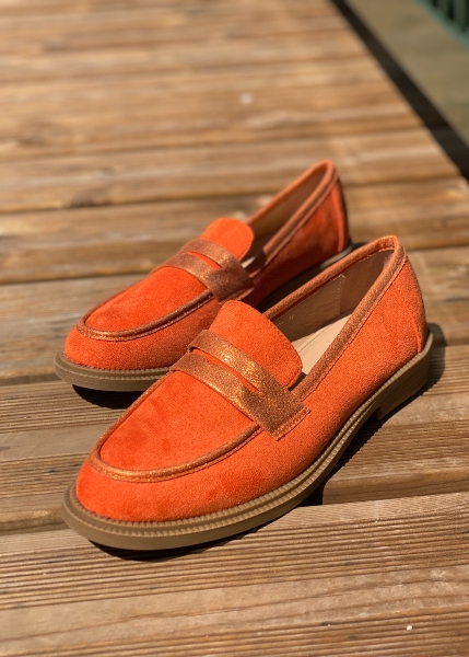 Mocassins effet daim orange