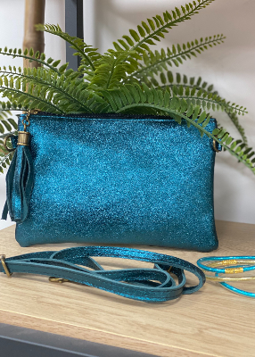 Pochette cuir paillettes unies