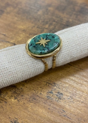 Bague acier fantaisie, vert 