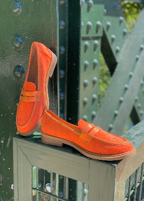 Mocassins effet daim orange