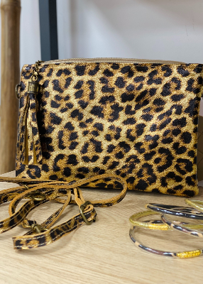Pochette cuir paillettes animal