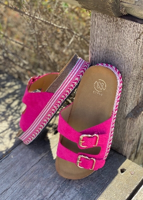 Sandales doubles lanires fuchsia