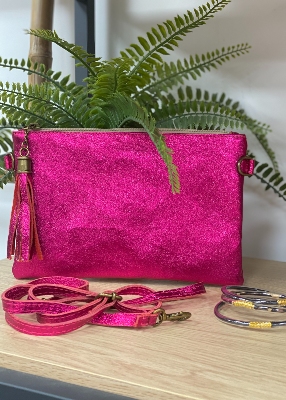 Pochette cuir paillettes unies