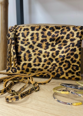 Pochette cuir paillettes animal