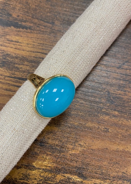 Bague acier fantaisie, turquoise