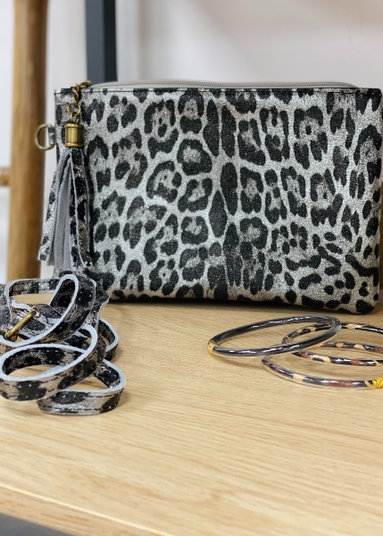 Pochette cuir paillettes animal