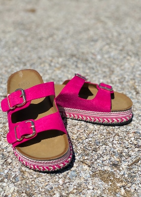 Sandales doubles lanières fuchsia