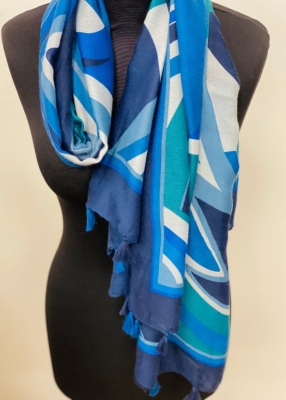 Foulard imprimé graphique à pompons 