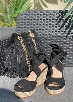 Sandales compenses noeud noir 