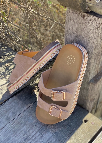 Sandales doubles lanières taupe
