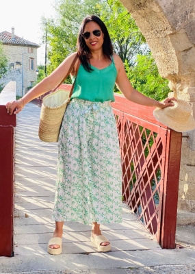 Pantalon fluide ample Brigitte imprim vert