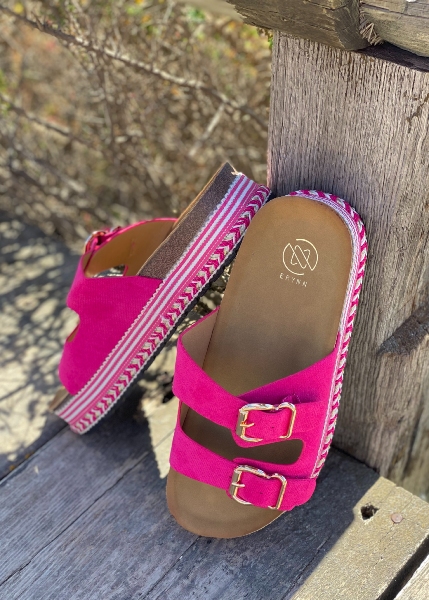 Sandales doubles lanières fuchsia
