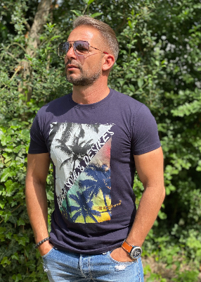 Tee-shirt imprimé Homme marine