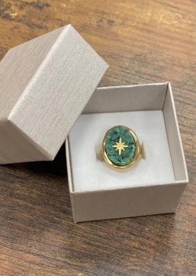 Bague acier fantaisie, vert 