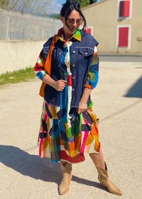 Robe Palme tribal avec col 